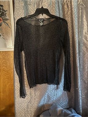 Hot Topic Black Metallic Sheer Long-Sleeve Top